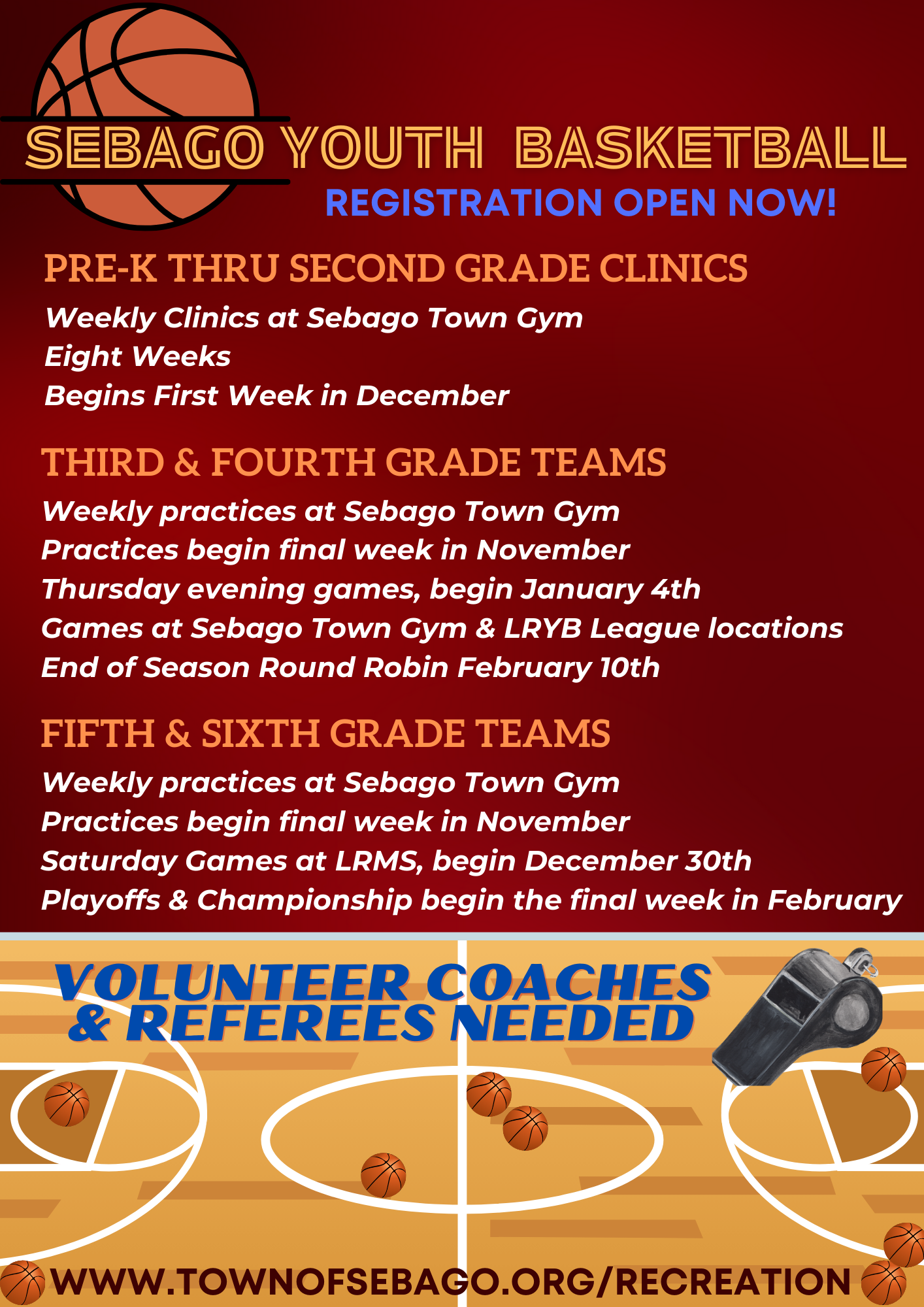 Sebago Recreation Basketball. Register Now!